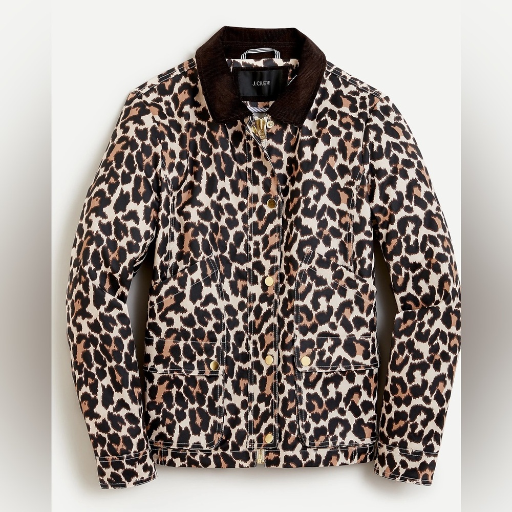 J Crew women’s Barn Jacket in leopard size medium